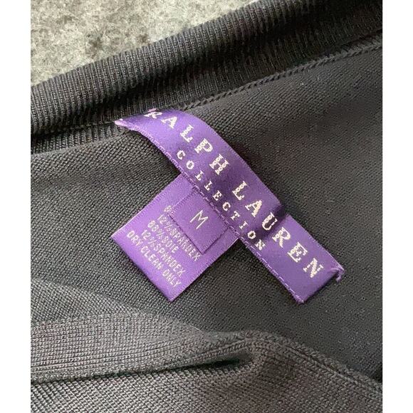 Ralph Lauren Collection Silk Knit Cropped Polo Top M Black Blouse Collared Vneck - Picture 2 of 4